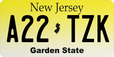 NJ license plate A22TZK
