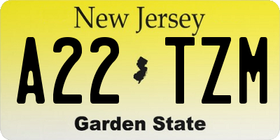 NJ license plate A22TZM