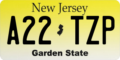 NJ license plate A22TZP