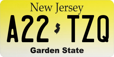 NJ license plate A22TZQ