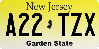 NJ license plate A22TZX