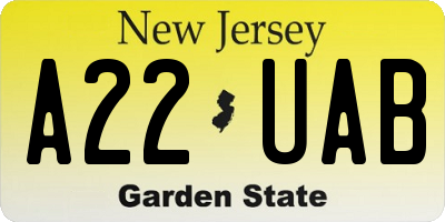 NJ license plate A22UAB