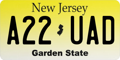 NJ license plate A22UAD