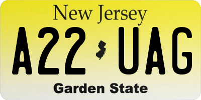 NJ license plate A22UAG