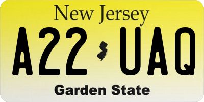 NJ license plate A22UAQ