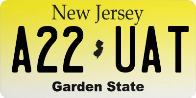 NJ license plate A22UAT