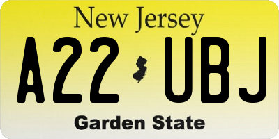 NJ license plate A22UBJ