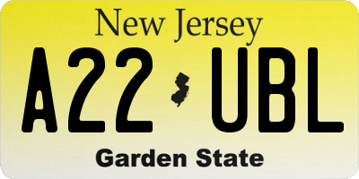 NJ license plate A22UBL