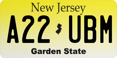 NJ license plate A22UBM