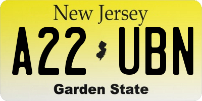 NJ license plate A22UBN