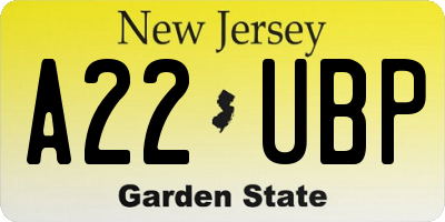 NJ license plate A22UBP