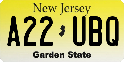 NJ license plate A22UBQ
