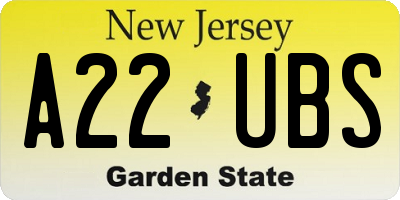 NJ license plate A22UBS