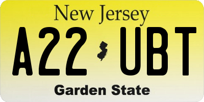 NJ license plate A22UBT