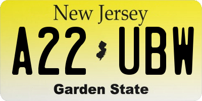 NJ license plate A22UBW