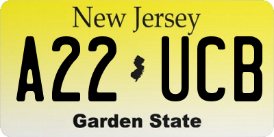 NJ license plate A22UCB