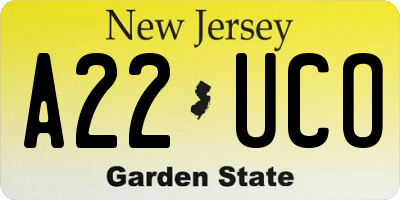 NJ license plate A22UCO