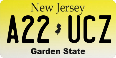 NJ license plate A22UCZ