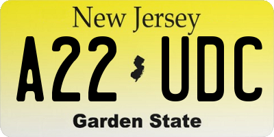 NJ license plate A22UDC