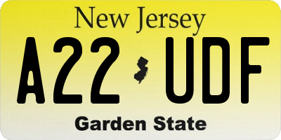 NJ license plate A22UDF