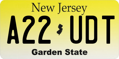 NJ license plate A22UDT