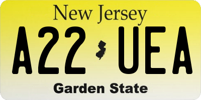 NJ license plate A22UEA