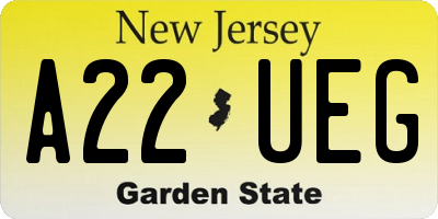 NJ license plate A22UEG