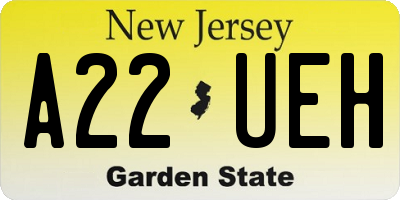 NJ license plate A22UEH