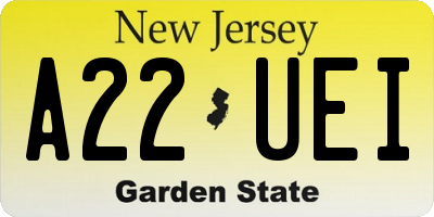 NJ license plate A22UEI