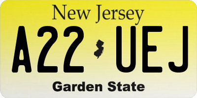 NJ license plate A22UEJ