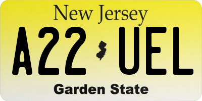 NJ license plate A22UEL