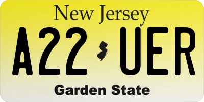 NJ license plate A22UER