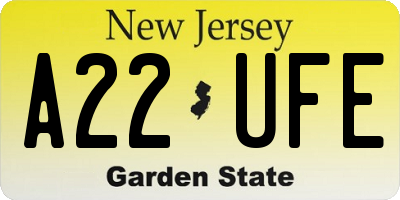NJ license plate A22UFE