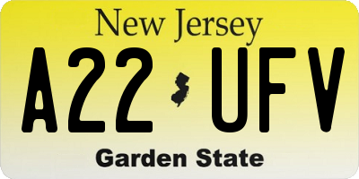 NJ license plate A22UFV