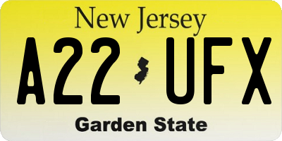 NJ license plate A22UFX