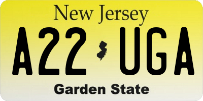 NJ license plate A22UGA