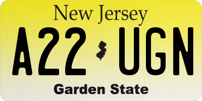 NJ license plate A22UGN