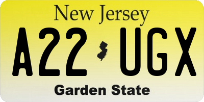 NJ license plate A22UGX