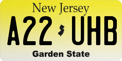 NJ license plate A22UHB