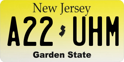 NJ license plate A22UHM