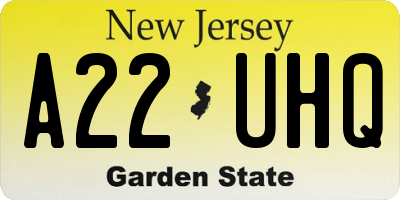 NJ license plate A22UHQ