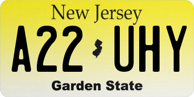 NJ license plate A22UHY