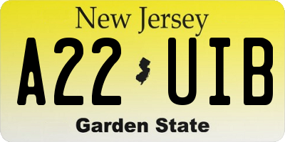 NJ license plate A22UIB