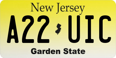 NJ license plate A22UIC