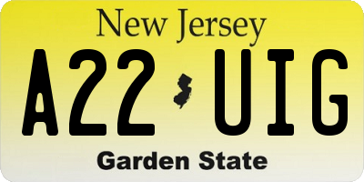 NJ license plate A22UIG