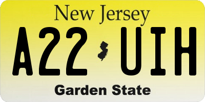 NJ license plate A22UIH