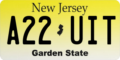 NJ license plate A22UIT