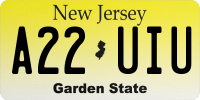 NJ license plate A22UIU