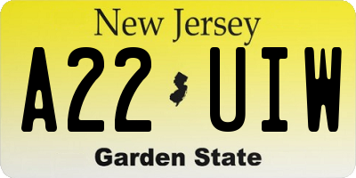 NJ license plate A22UIW