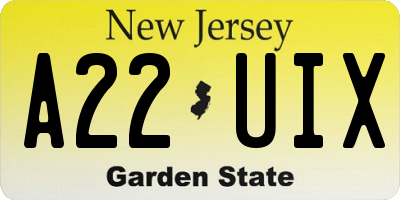 NJ license plate A22UIX